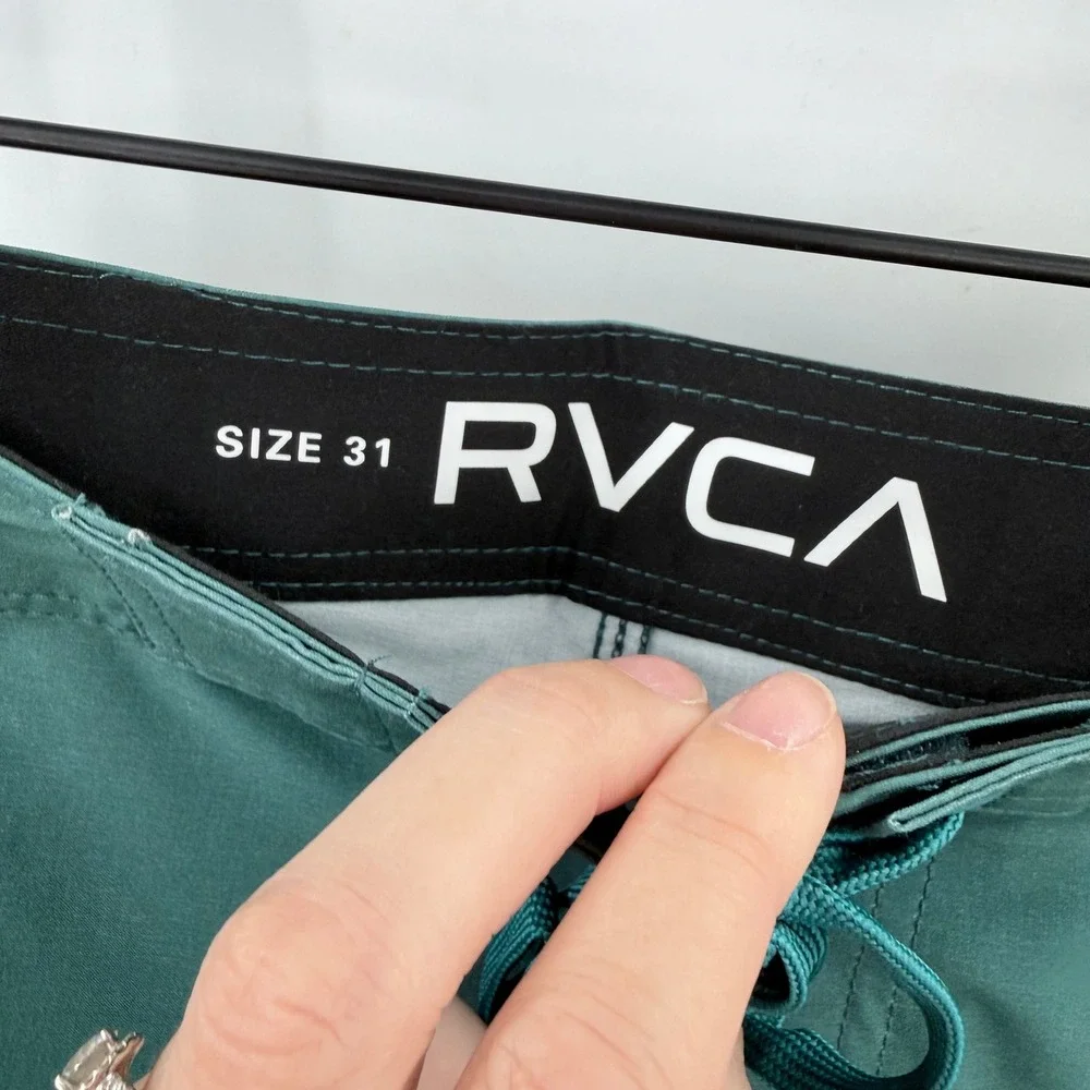 RVCA Hula Hands Eastern 19 Mens Board Shorts Teal Green Palm Print 31 AVYBS00234
